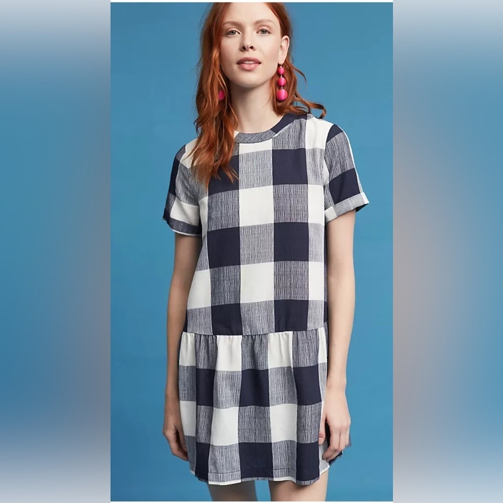 Maeve Navy and White Gingham Short Sleeve Babydoll Dress